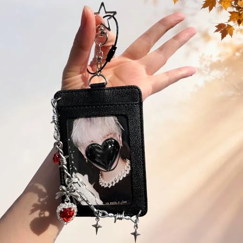 Punk Style Photocard Holder Keychain with Charms, 2-Piece Set