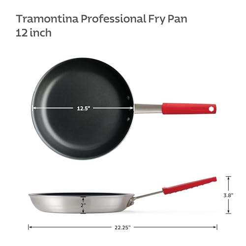 12-Inch Nonstick Frying Pan - Heavy-Gauge Aluminum Skillet with Red Grip