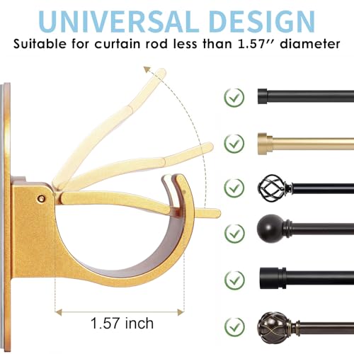 No-Drill Self-Adhesive Curtain Rod Brackets - 4PCS Gold Wall Hangers