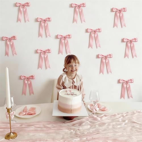 Pink Satin Bow Garland Banner (2 Pack) - Pre-Strung Coquette Room & Party Decor