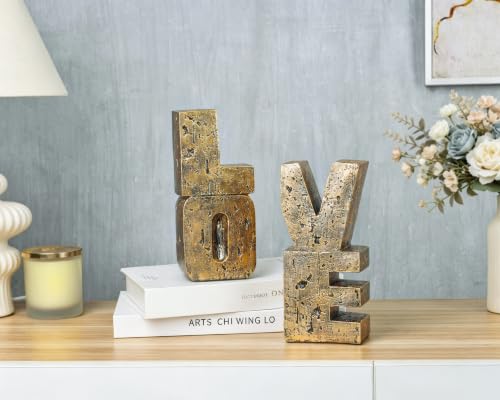 Decorative Copper Love Book Ends - Modern Heavy Duty Bookends for Shelves
