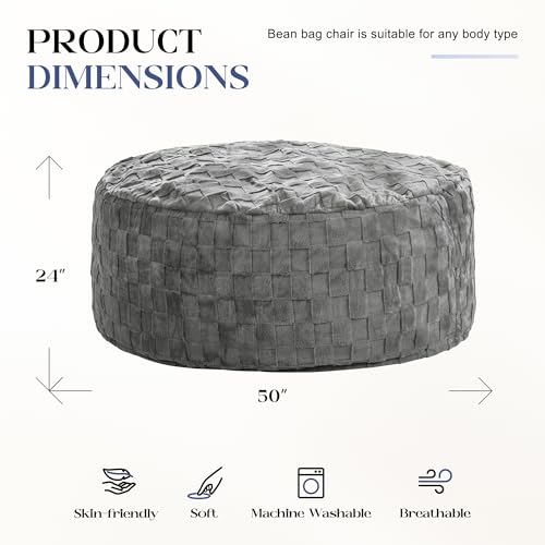5FT Oversized Memory Foam Bean Bag Chair - Washable Plush Grey Lounger