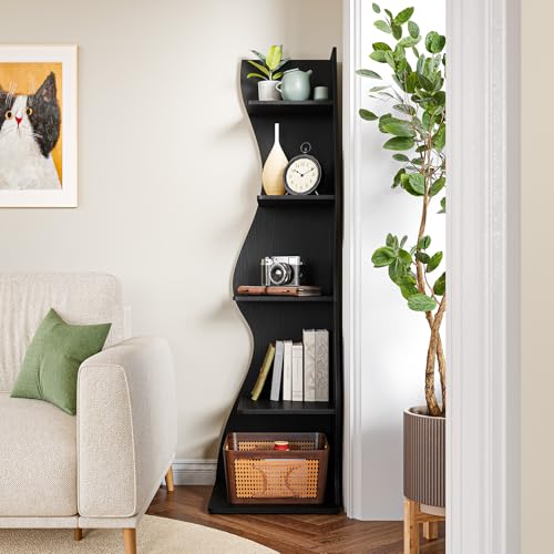 5-Tier Corner Bookshelf, Wavy Wall Storage Rack for Small Spaces