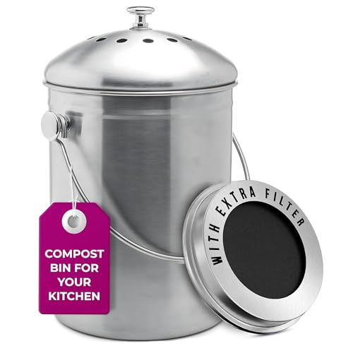Stainless Steel Kitchen Compost Bin 1.3 Gallon with Charcoal Filter