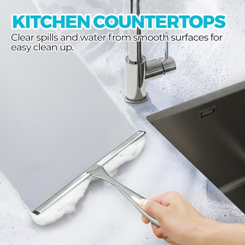 ALFLOD 12-Inch Silver Shower Squeegee for Glass Doors, Tile Walls, Car Windows