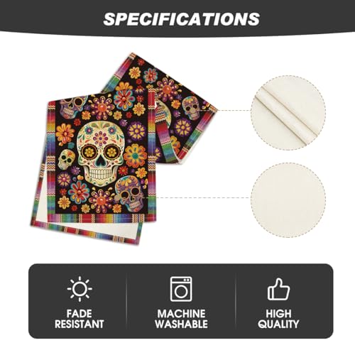 Flowers Sugar Skull Mexican Day of The Dead Table Runner 13 x 120 Inches - Red & Blue Variation