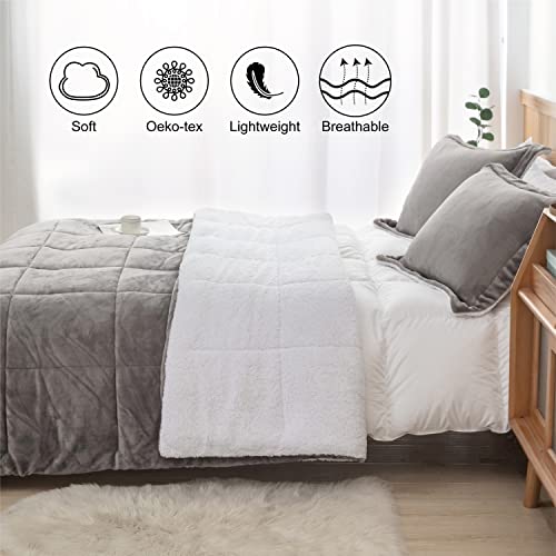 Ultra Soft Sherpa Comforter Set - Full Queen, 3 Piece Grey Bedding