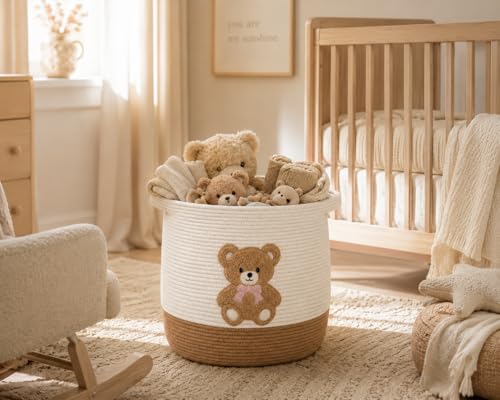 Large Teddy Bear Cotton Rope Nursery Storage Basket - 15.7" x 17"