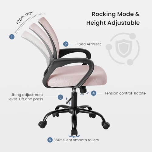 Ergonomic Mid-Back Mesh Office Chair with Lumbar Support and Rocking Mode