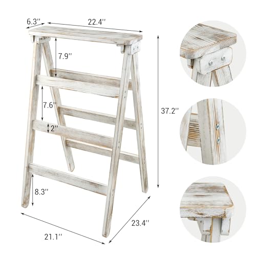 Freestanding A-Frame Blanket Ladder, White Washed Wood Textile Holder