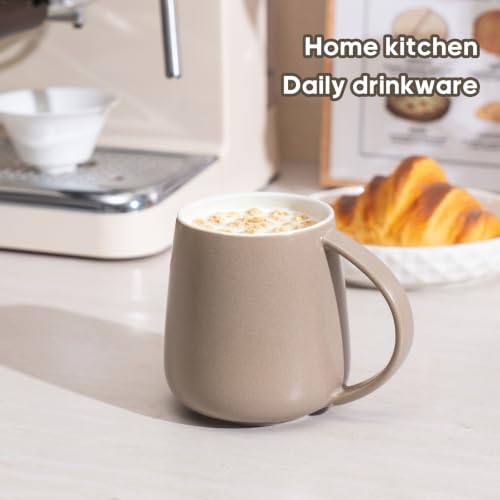 Eyrozia Eyoriza 15oz Matte Ceramic Mug Khaki – Large Coffee Cup with Big Handle, Microwave & Dishwasher Safe