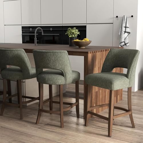 26-Inch Upholstered Counter Height Bar Stools - Set of 2, Green Fabric