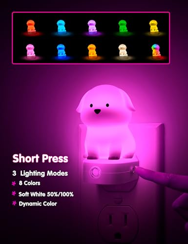 3D Puppy Plug-in LED Night Light with Dusk to Dawn Sensor & RGB Colors