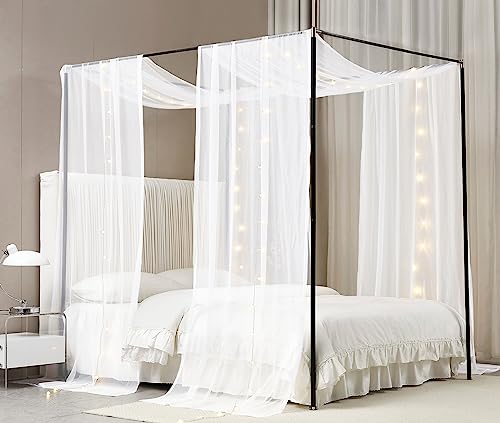 Sheer Canopy Bed Curtains with LED Lights - 2 Panel Princess Canopy Scarf