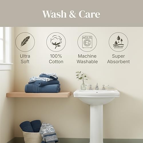 Modern Threads 6-Piece 100% Cotton Bath Towel Set - Navy Floral