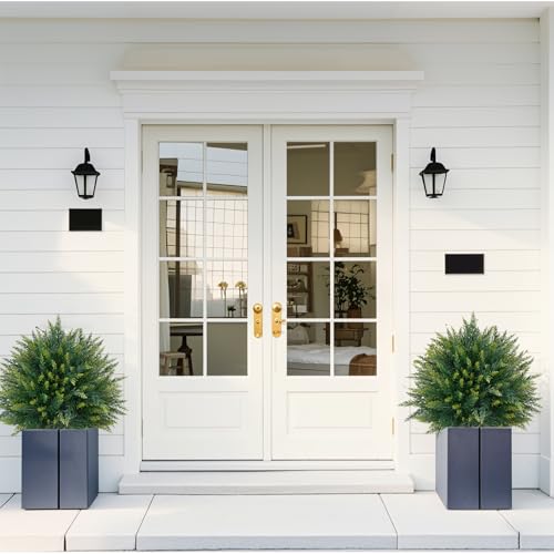 2 Pack 23-Inch Artificial Cedar Topiary Ball Trees for Outdoor Porch Decor