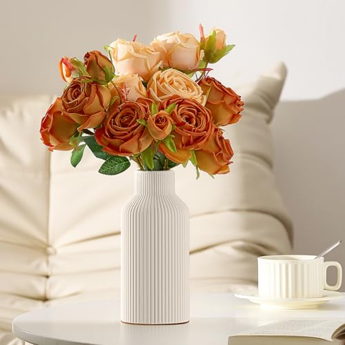 White Ceramic Flower Vase - 8 Inch Modern Minimalist Pampas Grass Vase