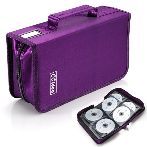 128 Capacity CD DVD Storage Case - Portable Disc Organizer Binder (Purple)
