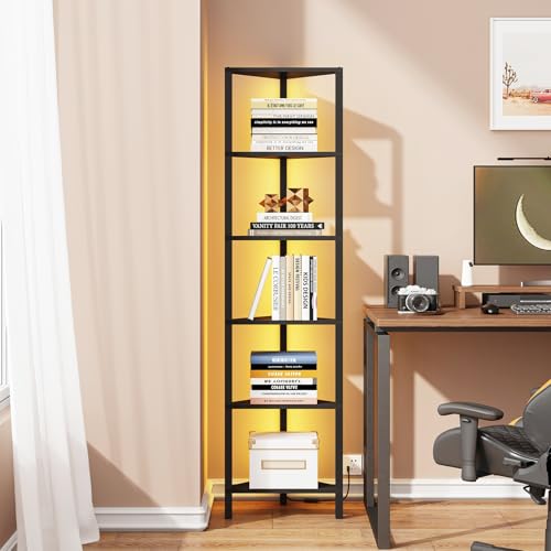 6-Tier Corner Bookshelf with LED Lights, Narrow Storage Display Stand