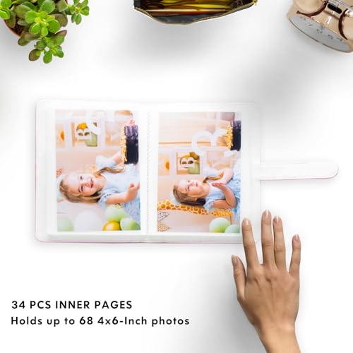 68-Pocket 4x6 Photo Album, Portable Vegan Leather Mini Photo Book