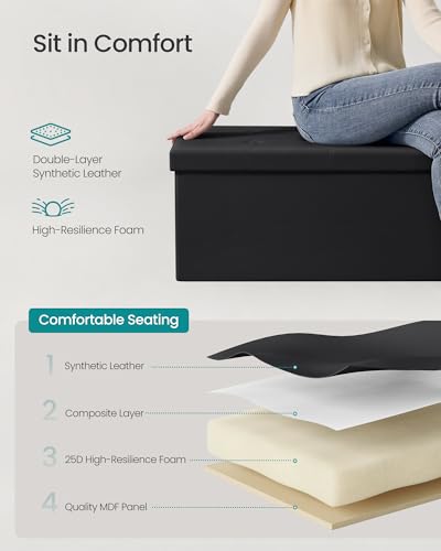 43-Inch Folding Storage Ottoman Bench - Faux Leather Footrest Stool