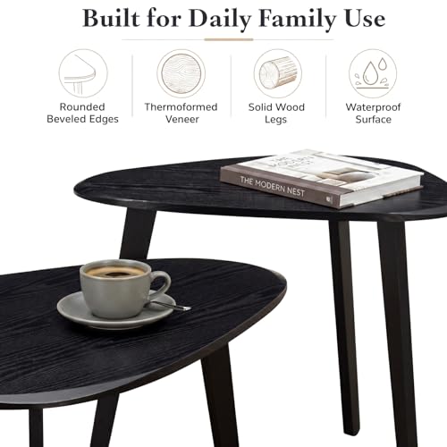 2-Piece Nesting Coffee Table Set, Mid-Century Modern Stacking Side Tables