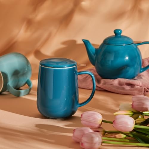 Sweese Steel Blue Porcelain 20oz Tea Mug with Infuser & Lid - Microwave Safe