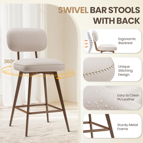 26-Inch Swivel Counter Height Bar Stools, PU Leather Set of 4
