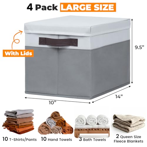 Large Closet Storage Bins with Lids 4-Pack Stackable Organizer Cubes
