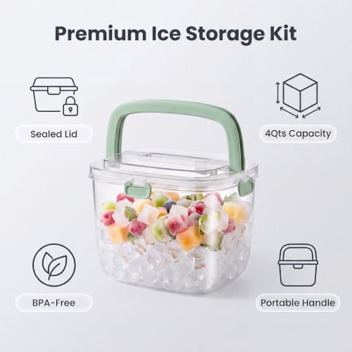 Large Capacity Ice Container with Lid for Freezer & Party Use - 4 Qt