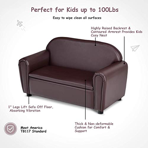 2-in-1 Kids Sofa with Storage, PU Leather Toddler Double Seat Chair
