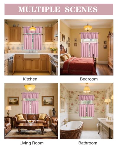 3-Piece Pink Blackout Curtain Set with Valance & Tiers, 27x36