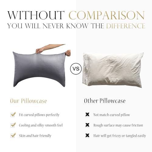 Cooling Bamboo Curved Pillowcase for Side Sleepers, Queen 20x30, Dark Grey
