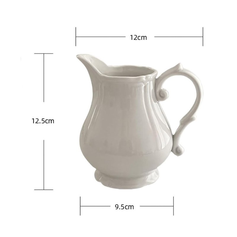 WAIT FLY Vintage Embossed Ceramic Creamer and Sugar Bowl Set, Cream Pitcher, Sugar Bowl with Lid, Coffee Serving Set-White-Creamer Bowl Set
