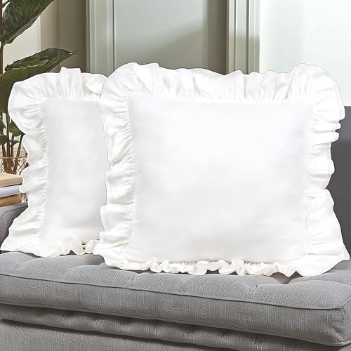 Set of 2 Ruffled Euro Pillow Shams, 26x26 Inch 100% Cotton Pillow Covers