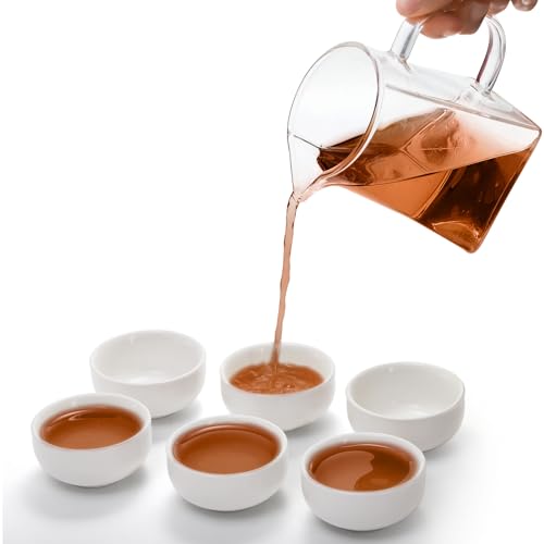 Foraineam Ceramic Sake Tea Cups Set of 12, 2.4 x 1.2 Inch, 45ml Small Pottery Cups with Gift Box - White, Durable, Microwave & Dishwasher Safe