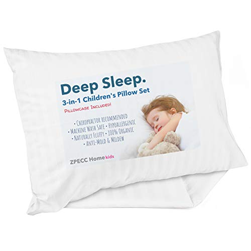 ZPECC Organic Cotton Toddler Pillow with Pillowcase - 13x18 Hypoallergenic Kids Travel Pillow for Crib and Daycare