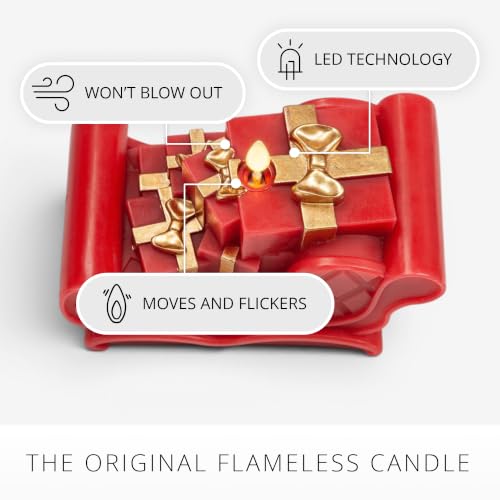 Luminara Flameless Santa Sleigh Candle 7 x 4.5 in Red - Moving Real Flame, Unscented
