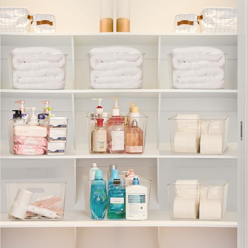 Clear Plastic Storage Bins with Handles 4-Pack Extra Large 11x11 Cube Organizer for Pantry and Closet