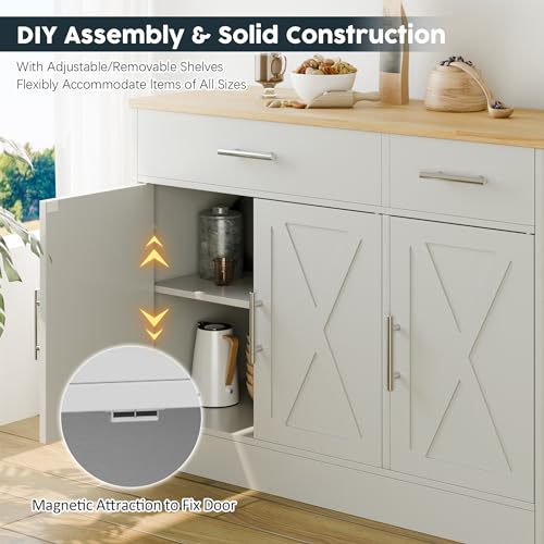 Farmhouse Kitchen Buffet Sideboard Cabinet with 3 Doors and 2 Drawers
