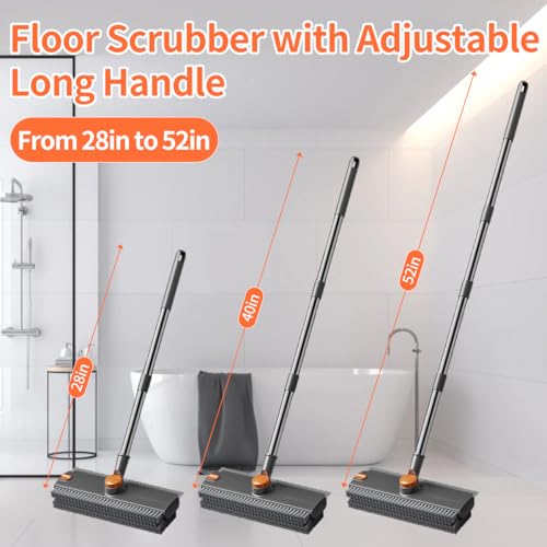 3-in-1 Heavy Duty Floor Scrub Brush with Squeegee & Long Handle
