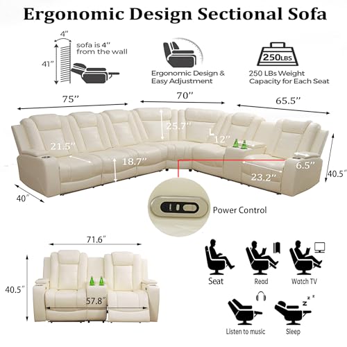 Power Reclining Sectional Sofa Set with LED Lights, USB & Storage
