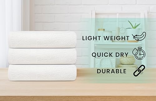 100% Cotton Bath Towels 22 x 44 Inches - 12 Pack Bulk Set White