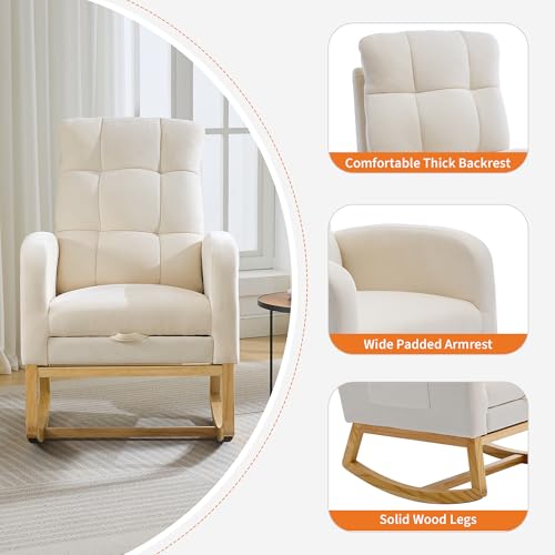 Modern Nursery Rocking Chair with Glider, Footrest, and USB Port - Beige