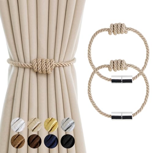 Magnetic Curtain Tiebacks - 2 Pack Decorative Rope Holdbacks for Drapes