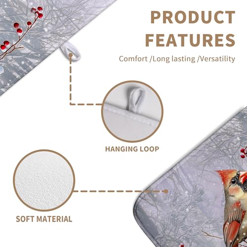 Winter Cardinal Dish Drying Mat Christmas Snowflake Kitchen Counter Large Absorbent Microfiber Foldable Reusable 18x24 in - Farg