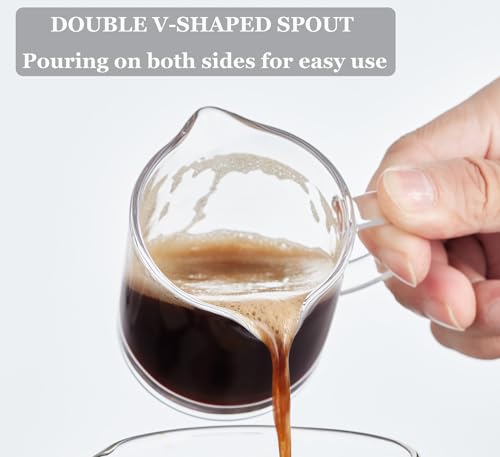 Ackers Set of 2 Clear Espresso Cups with Double Spouts - 4oz Milk & Coffee Glasses
