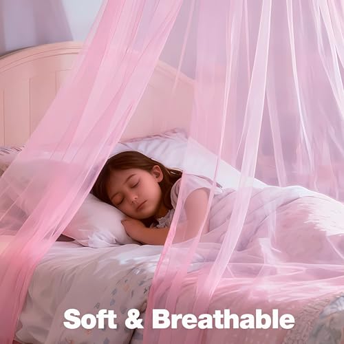 Pink Bed Canopy Curtains for Girls Room - Round Ceiling Dome Mosquito Net