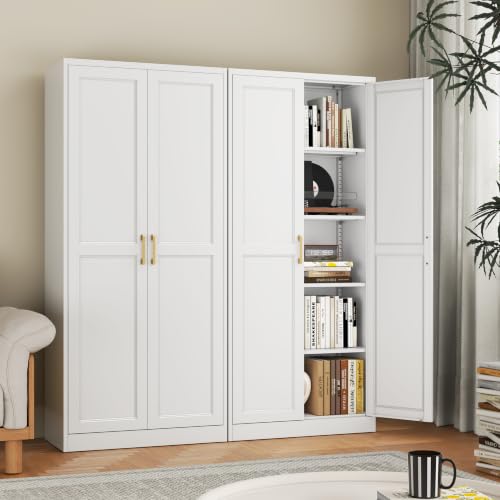 71-Inch Metal Pantry Storage Cabinet with Adjustable Shelves and Doors