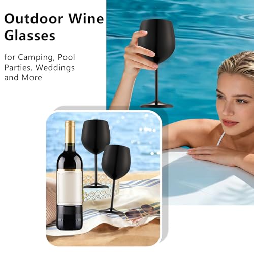 Matte Black Unbreakable Stainless Steel Wine Glasses Set of 4 - Shatterproof & Elegant